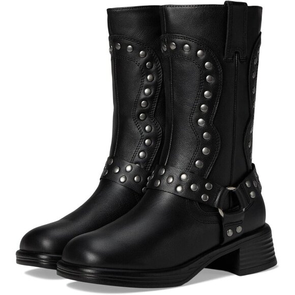 NWT (no box) Steve Madden girls valent motorcycle boots, black with metal size 1 - Picture 8 of 8